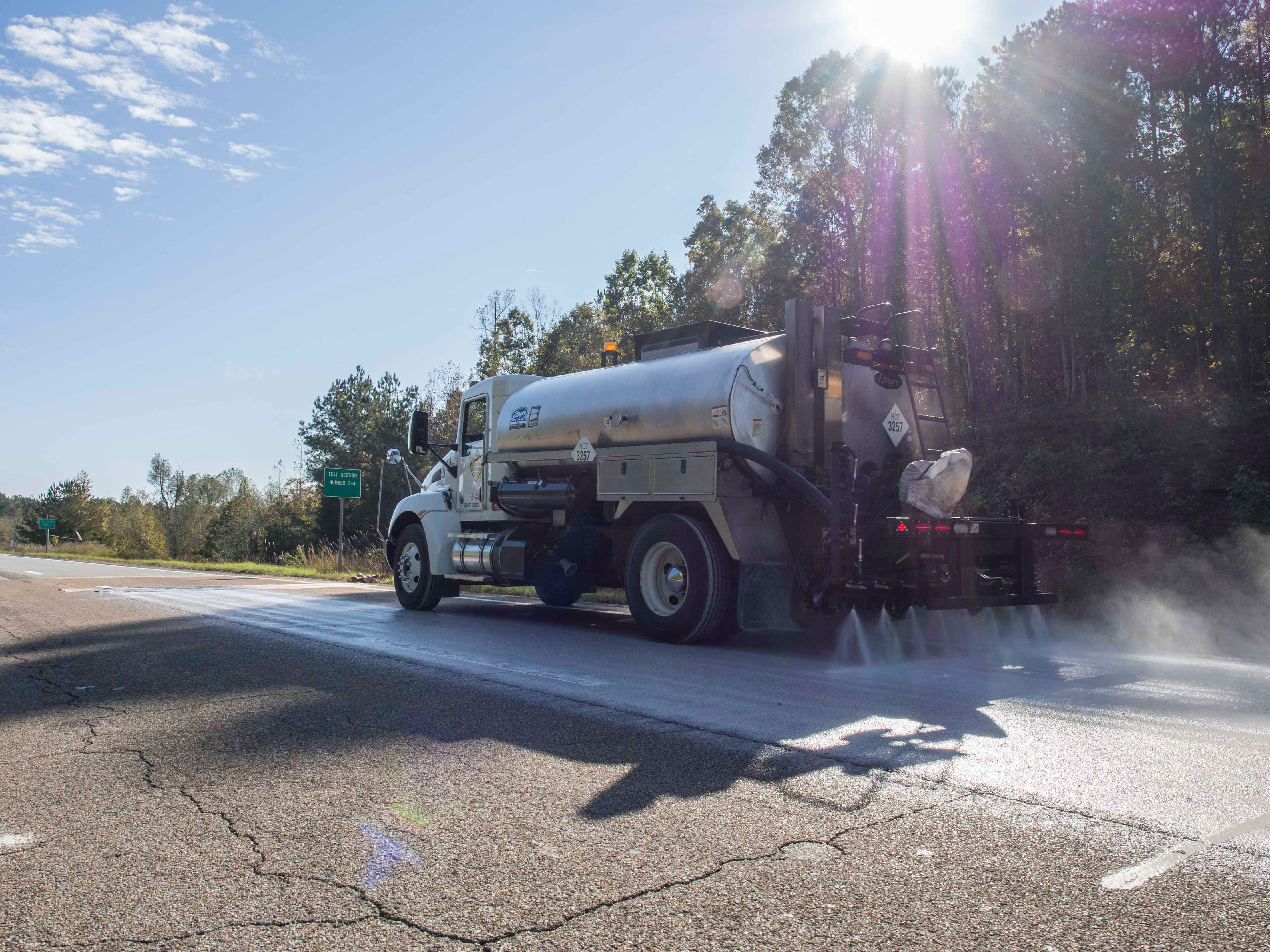 Delta mist rejuvenator is applied to Section S3 of the NCAT Test Track.